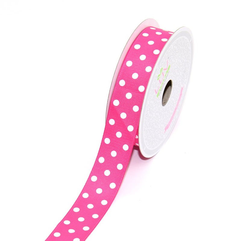 LUV Ribbons 7/8-Inch Grosgrain White Polkadots Ribbon by Creative Ideas, 10-Yard Hot Pink